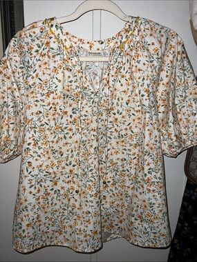 Enfocus Studio White Blouse with Orange Floral Print